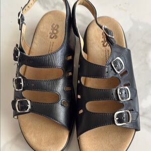 SAS Women's Black Leather Sandals with Buckles